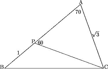 \begin{picture}(75,54)(-10,-1)
\put(0,0){\line(1,0){75.9}}
\curve(0,0,58.2,48.8)...
...\put(20.7,19.3){P}
\put(25.5,18.4){60}
\put(66.8,24.6){$\sqrt{3}$}
\end{picture}
