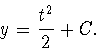 \begin{displaymath}
y={t^2\over 2}+C.\end{displaymath}